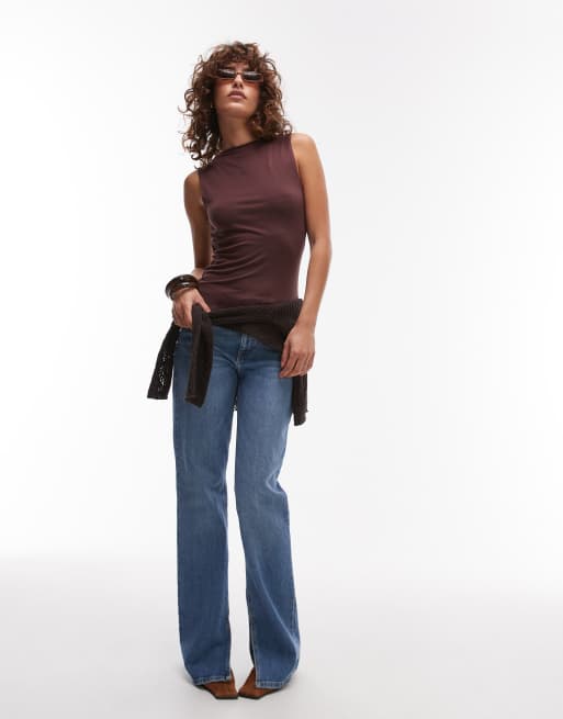 Topshop – Hochwertiges Tanktop in Schokobraun mit U-Boot-Ausschnitt, 2 von 4