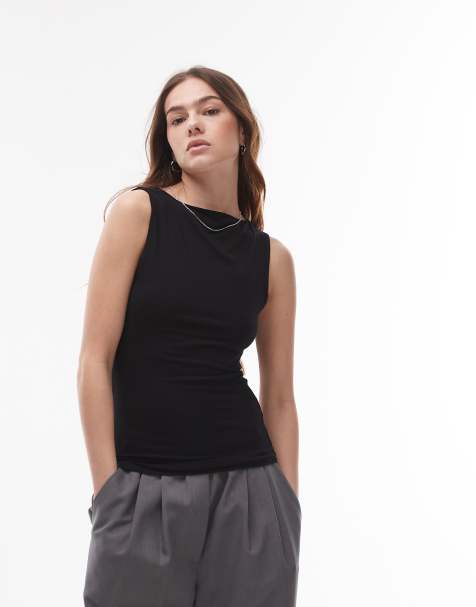 Topshop – Hochwertiges Tanktop in Schwarz mit U-Boot-Ausschnitt - view 1