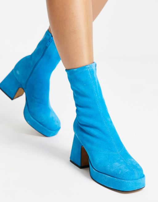 Topshop Hollis Premium leren enkellaarzen met plateauzool in blauw su de