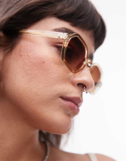 Topshop - Holly - Zeshoekige zonnebril in bruin