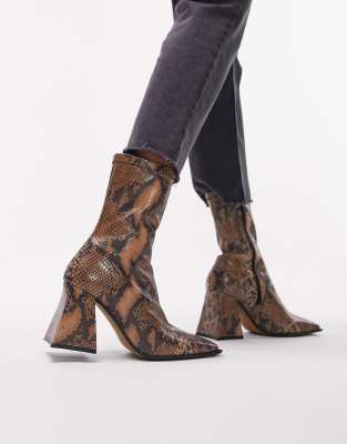  Honey premium leather block heel ankle boot in snake