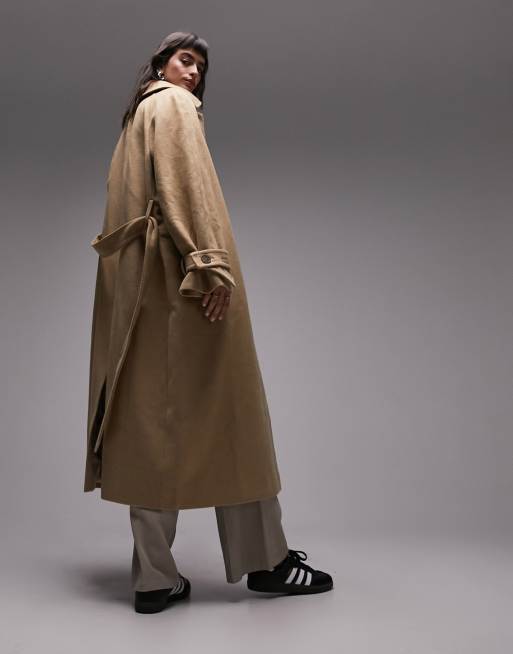 Topshop - Honningbrun børstet longline-trenchcoat med bælte, 4 af 4