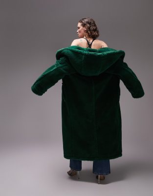 topshop green borg coat