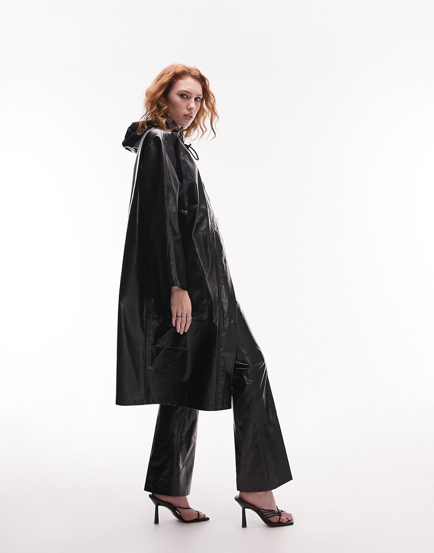 Topshop hooded coated vinyl coat in black - part of a set