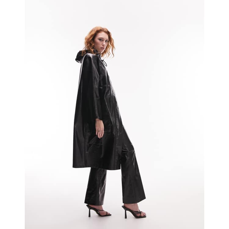 Womens black vinyl outlet raincoat