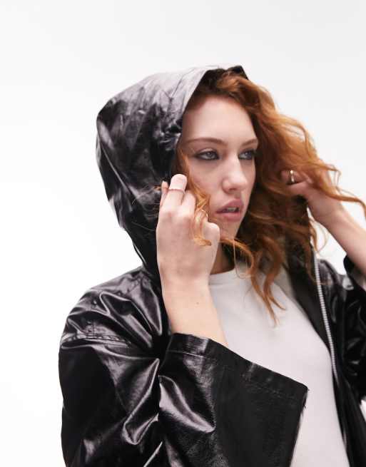 Black best sale shiny raincoat