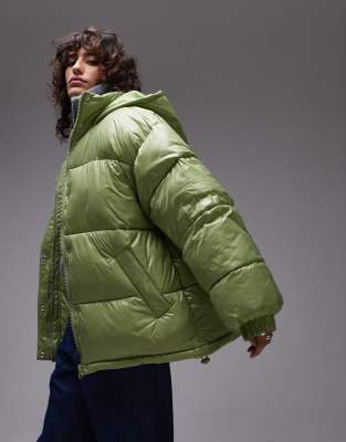 hooded mid puffer jacket in bright green