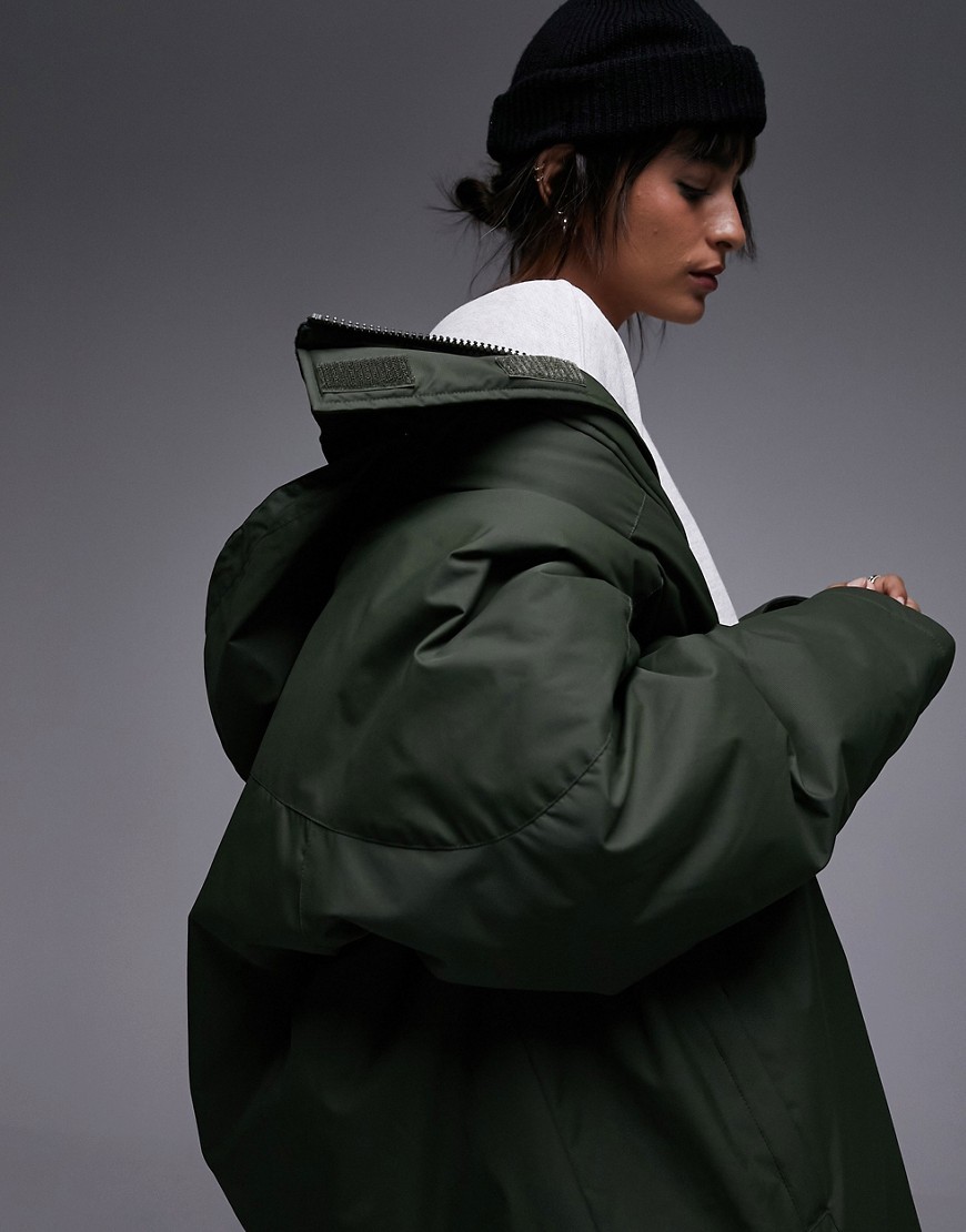 Topshop hooded parker jacket in khaki-Green