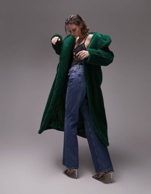 Topshop green hotsell coat with fur