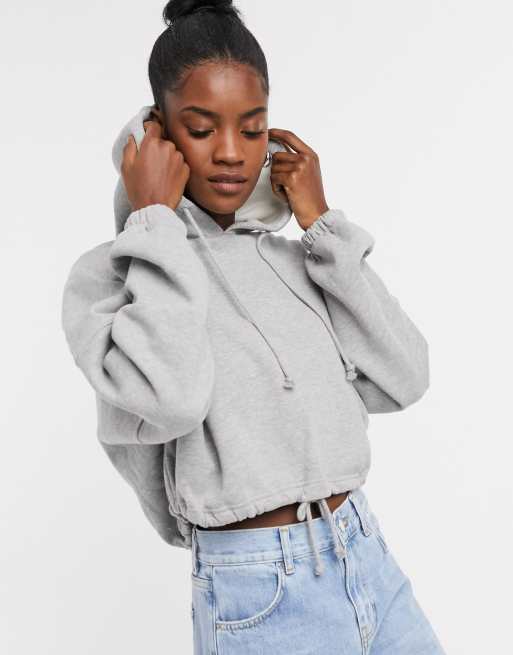 Topshop hoody with drawstring waist in gray marl