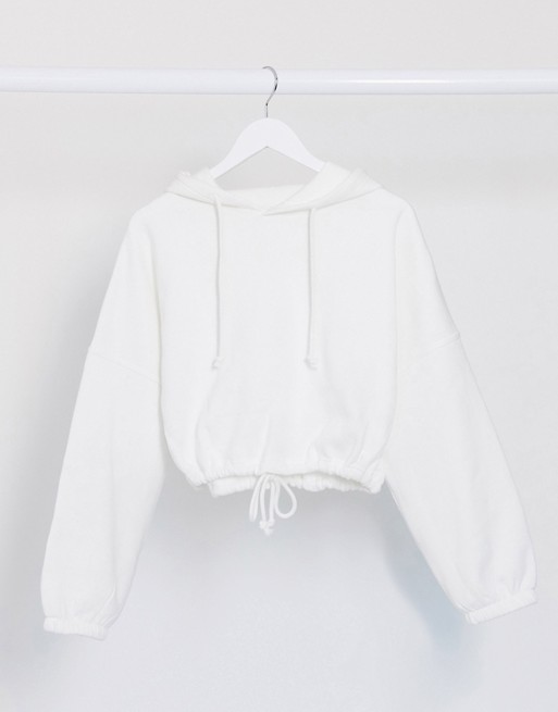 Topshop hoody with drawstring waist in white