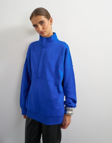 Topshop hoogsluitende sweatshirt met blinde sluiting in kobaltblauw - view 1