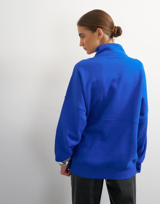 Topshop hoogsluitende sweatshirt met blinde sluiting in kobaltblauw, 4 van 4