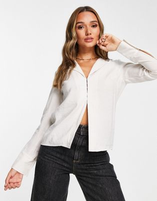 Topshop hook and eye front blouse in stone
