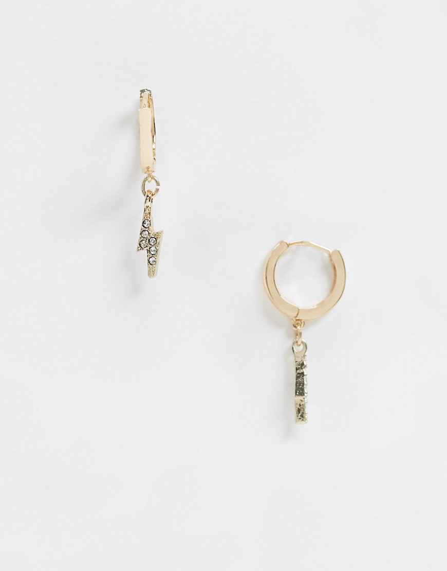 Topshop hoop earring in gold with lightning pave charm