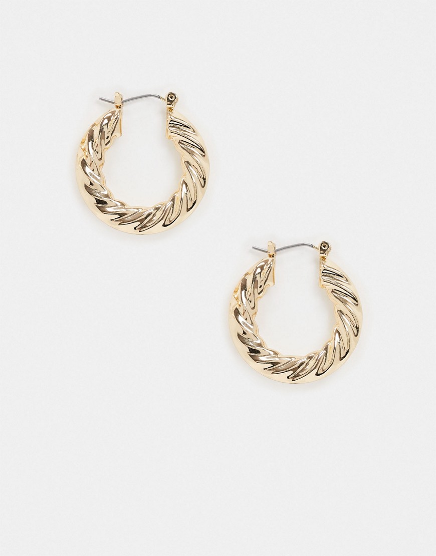 Topshop Engraved Twist Hoop Earrings In Gold