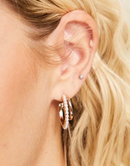 Topshop - Hoop-øreringe med perler i guldfarve , 2 af 4