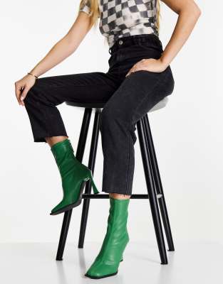 Topshop Hope high heel sock boot in green