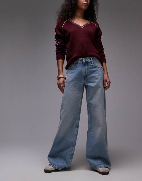 Topshop Horizon wide leg mid rise jean in bleach