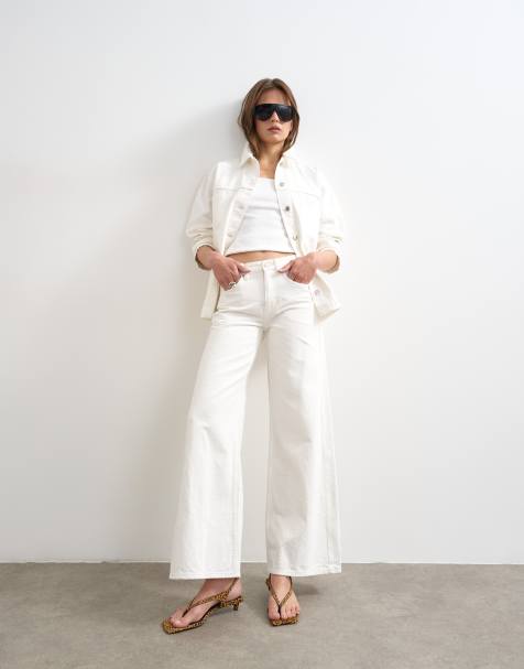 Topshop – Horizon – Jeans in Weiß mit weitem Bein und mittelhohem Bund - view 1