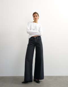 Horizon mid rise wide leg jean in blue black
