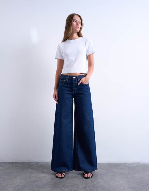 Topshop Horizon mid rise wide leg jean in indigo rinse, 2 of 7