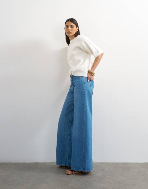 Topshop Horizon mid rise wide leg jean in rich blue - view 1