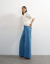 Topshop Horizon mid rise wide leg jean in rich blue