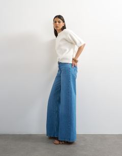 Horizon mid rise wide leg jean in rich blue
