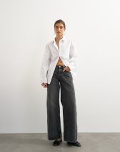 Topshop Horizon mid rise wide leg jean in washed black