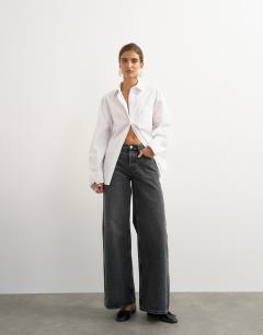 Horizon mid rise wide leg jean in washed black