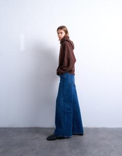 Horizon mid rise wide leg jean with raw hem in rich blue