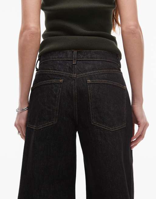 Topshop Horizon mid rise wide leg jeans in black/ecru, 5 of 5