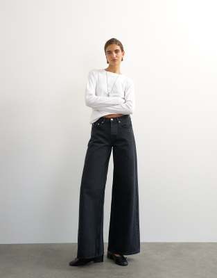 Topshop Horizon Mid Rise Wide Leg Jeans In Blue