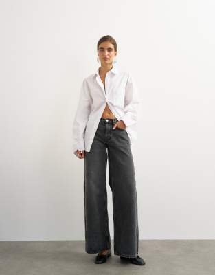 Topshop Horizon Mid Rise Wide Leg Jeans In Black