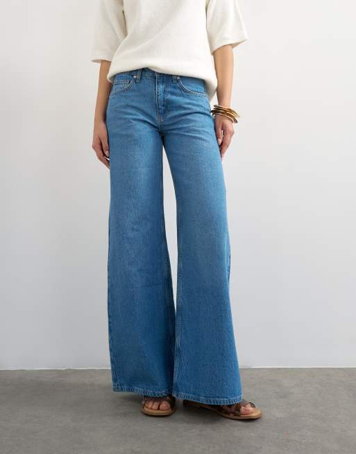 Topshop - Horizon - Mørkeblå jeans med mellemhøj talje og vide ben, 2 af 7