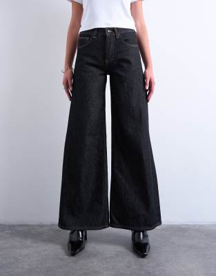 Topshop Horizon Wide Leg Jeans In Black