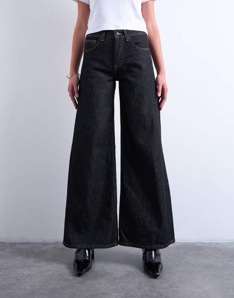 Topshop Horizon wide leg jeans in black rinse - view 1