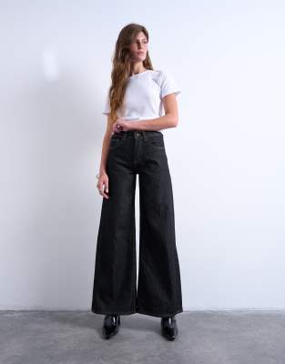 Topshop Horizon Wide Leg Jeans In Black