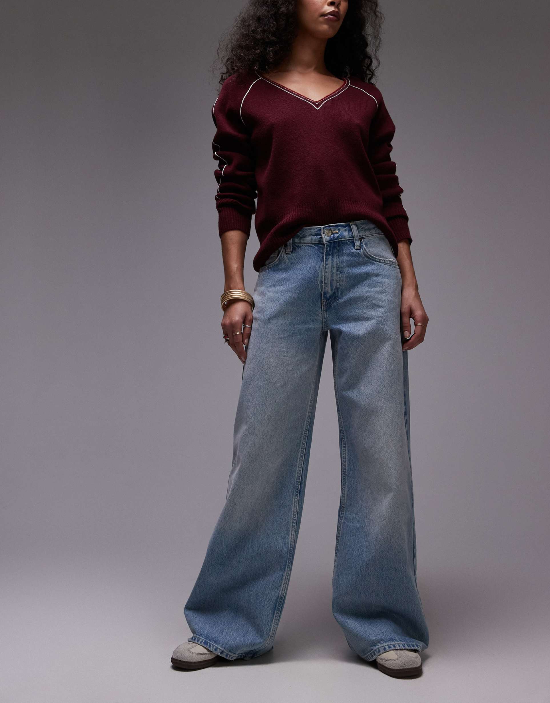 topshop horizon wide leg mid rise jean in bleach