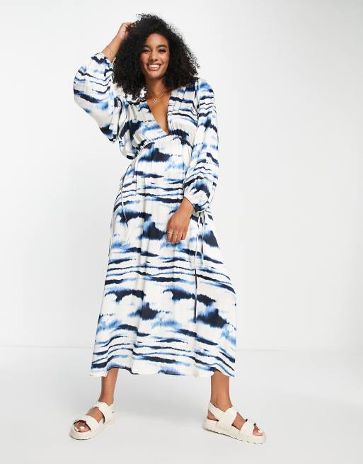 Blue and white 2025 tie dye maxi dress