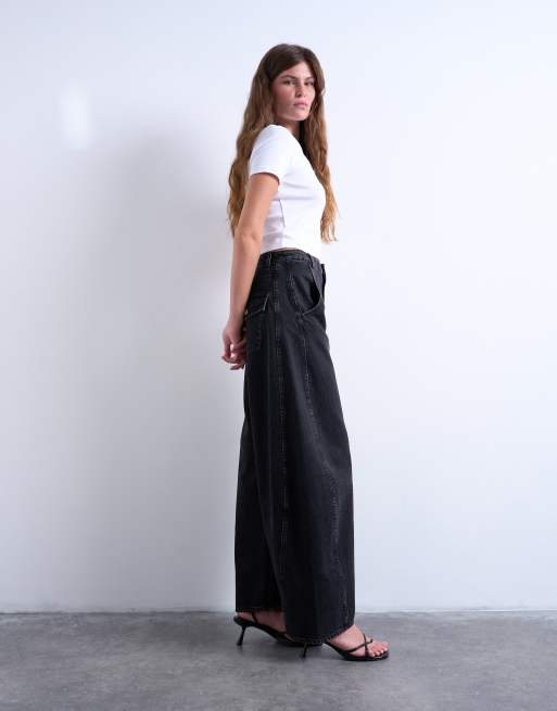 Topshop - Horseshoe Barrel - Circular Design - Jean à taille haute - Noir délavé, 3 de 7