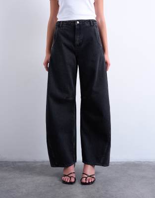 Topshop - Horseshoe Barrel - Jeans in gewaschenem Schwarz mit hohem Bund
