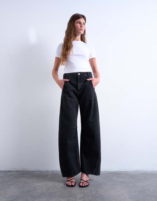 Topshop – Horseshoe-Barrel-Jeans in verwaschenem Schwarz mit hohem Bund und abgerundetem Beinschnitt, 2 von 7