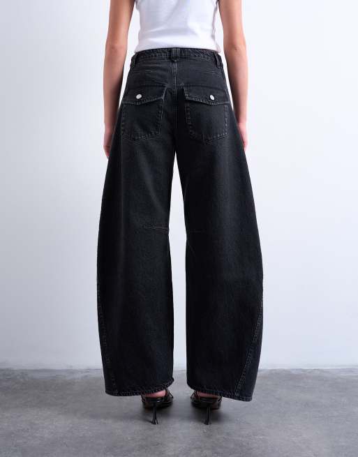 Topshop – Horseshoe-Barrel-Jeans in verwaschenem Schwarz mit hohem Bund und abgerundetem Beinschnitt, 4 von 7