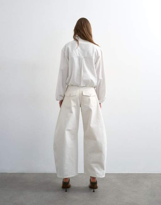 Topshop Horseshoe barrel mid rise jean in white, 5 of 5