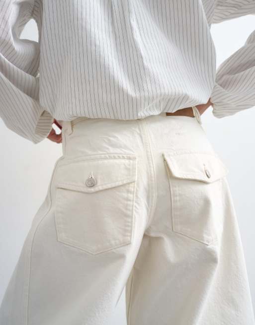 Topshop Horseshoe barrel mid rise jeans in white, 4 of 5