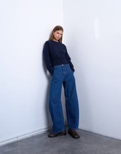 Horseshoe high rise barrel jean circular design in indigo rinse