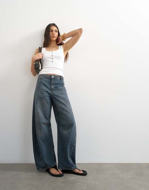 Topshop horseshoe high rise barrel jean in blue black - view 1