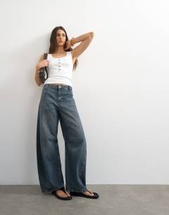 Horseshoe high rise barrel jean in blue black